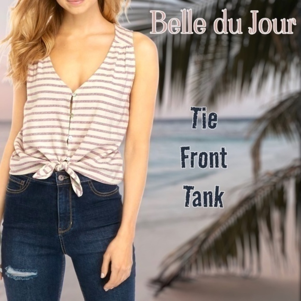 BELLE DU JOUR Jr’s Lilac Striped Tie Front Sleeveless Cotton Tank Top XL Jr/NWT